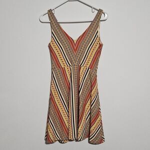 Eva Franco Fit & Flare Dress Sz 0P Striped V-Neck Sleeveless Boho Retro Festival